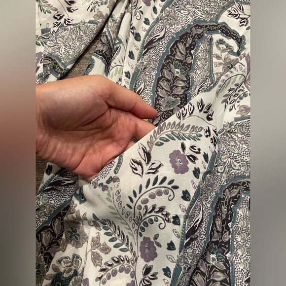 Free People White with Purple Floral Paisley Boho Dress With Tassles Size M EUC - Picture 4 of 10